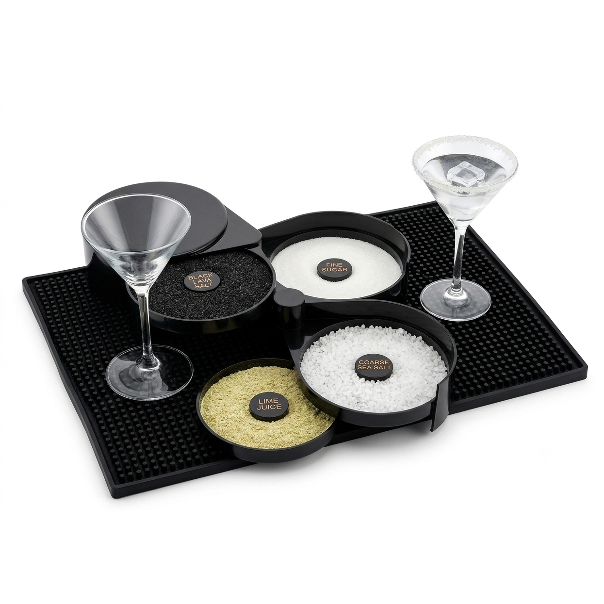 bar service caddy and glass rimmer